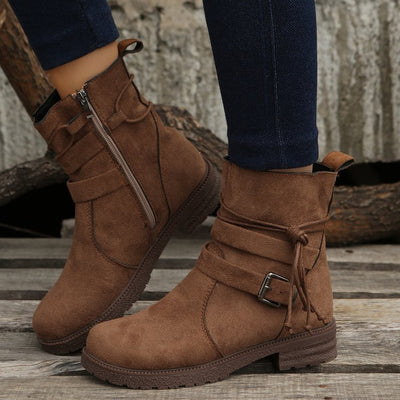 Botas de Moda con Tacón Cuadrado y Punta Redonda con Cremallera Lateral