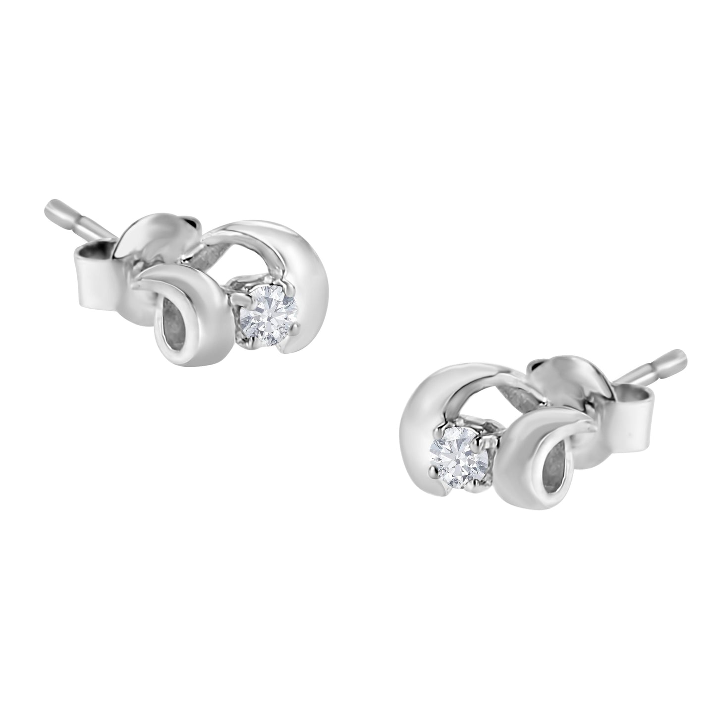 .925 Sterling Silver Round Cut Diamond Stud Earrings