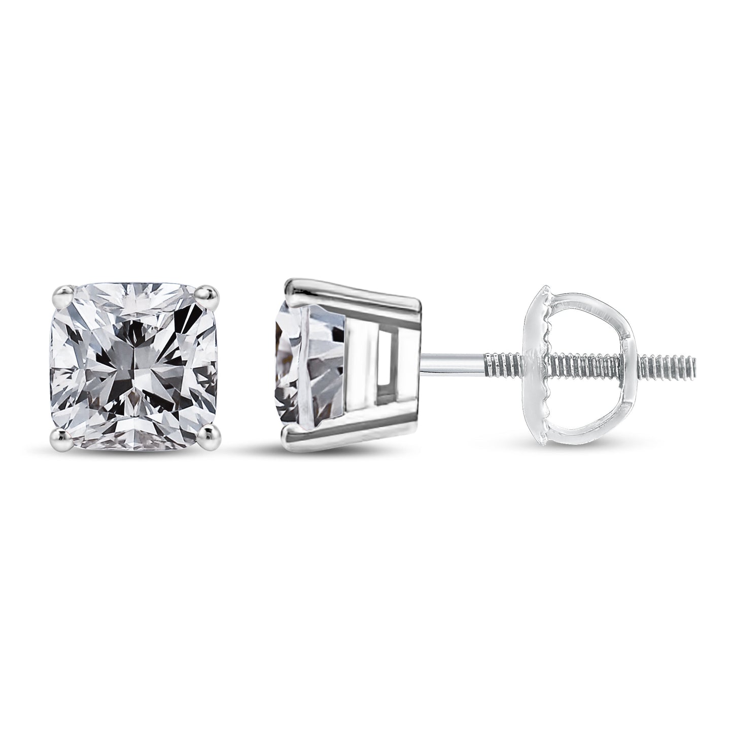 14K White Gold Princess Cut Diamond Solitaire Stud Earrings