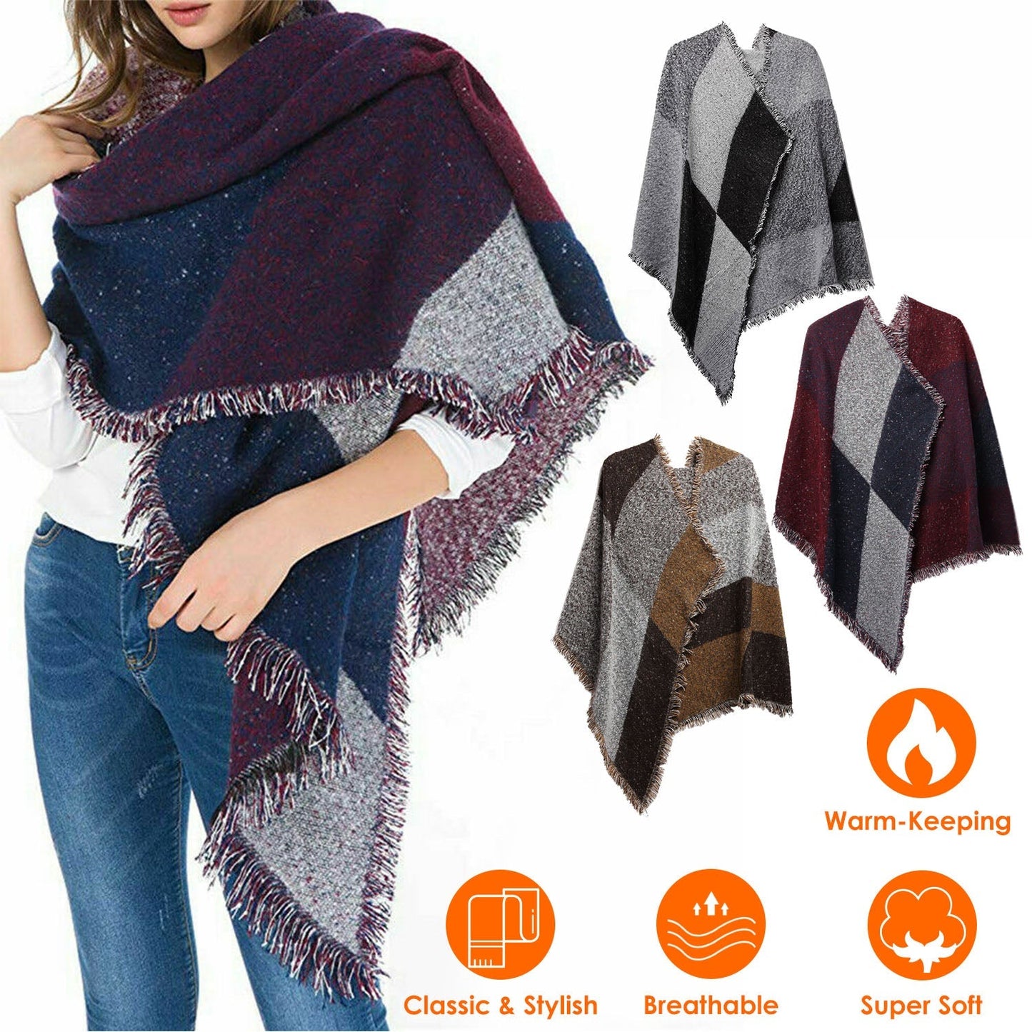 Women Winter Warm Scarf - Extra Thick Soft Knitted Shawl