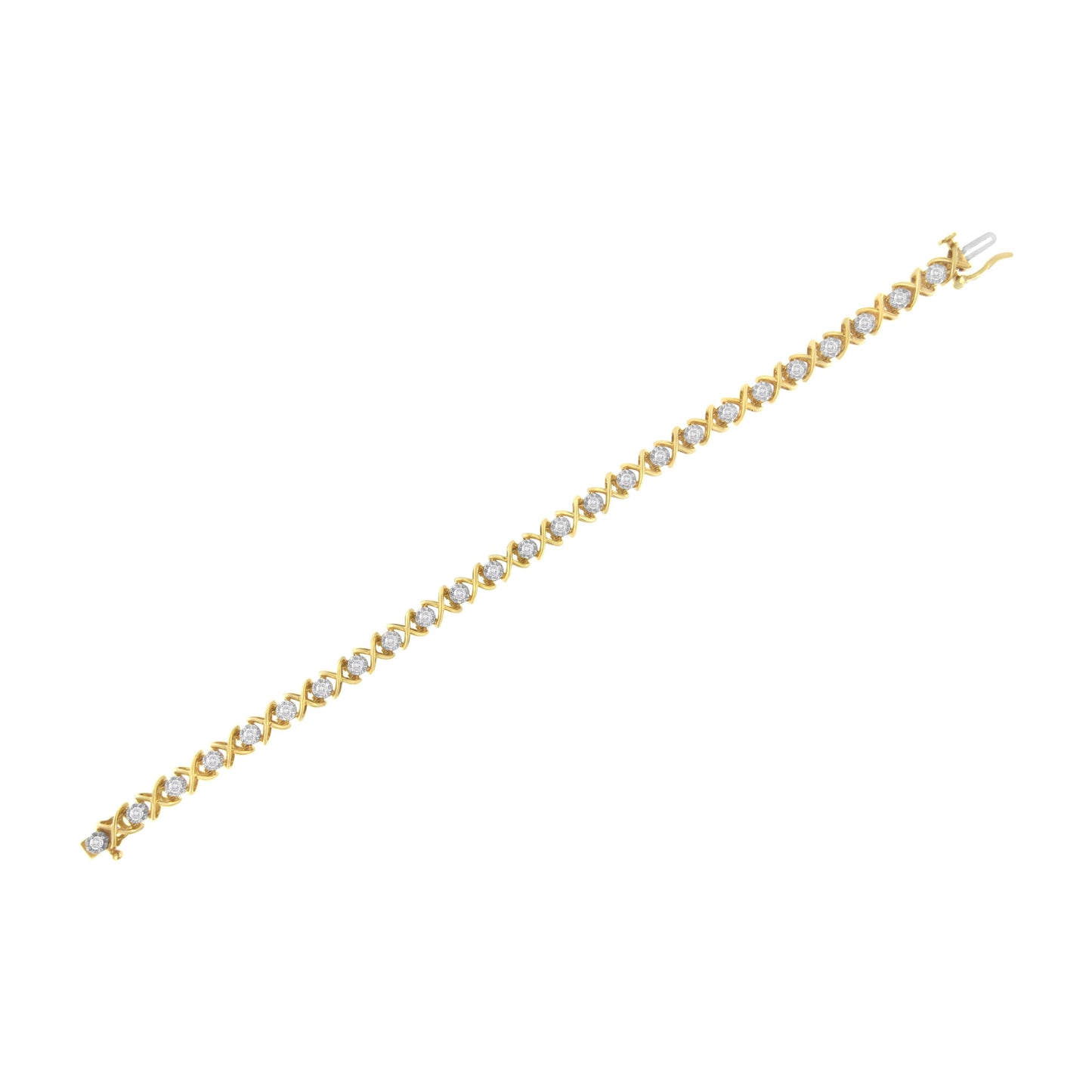 Bracelet en lien en argent sterling plaqué or jaune 10K avec diamants - Taille 7,25"