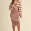 Ensemble de Cardigan Court Rayé et Robe Bodycon