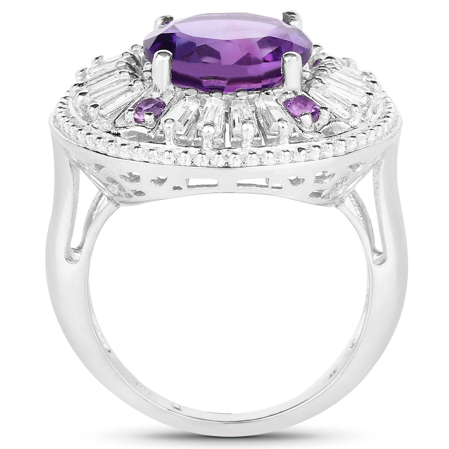 Anillo de plata esterlina de 5.58 quilates de amatista genuina y topacio blanco