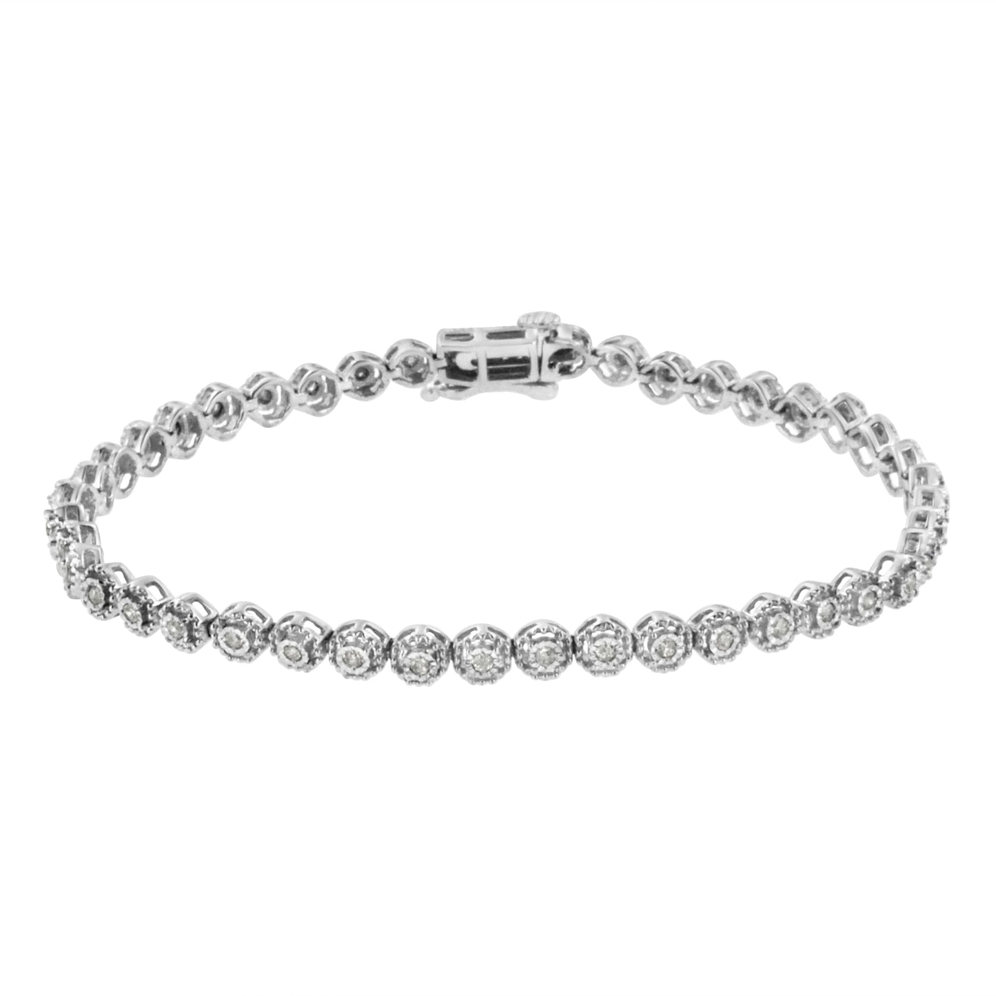 .925 Sterling Silver Diamond Bezel Design Link Bracelet - 7.25"