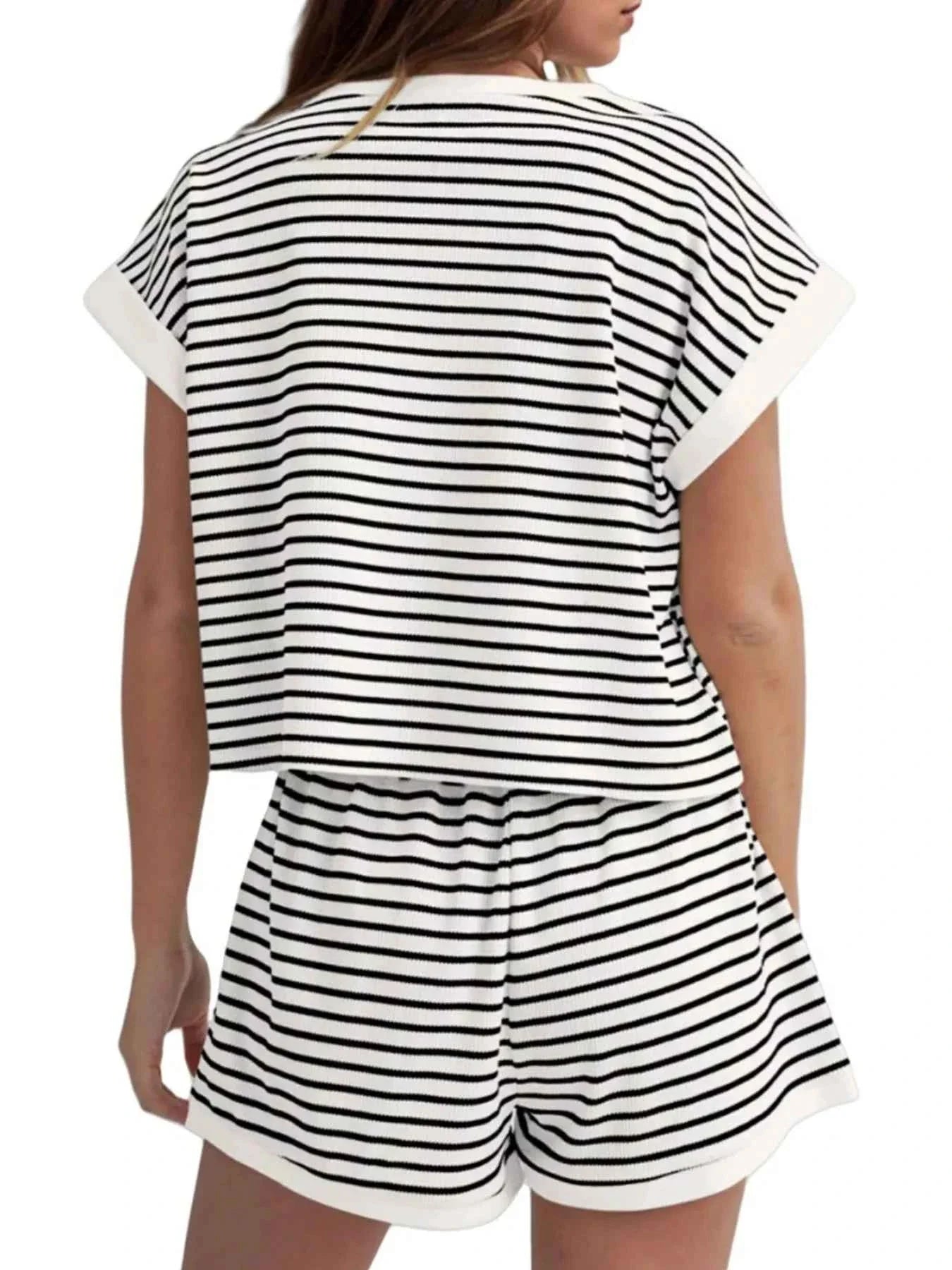 Striped Chic Plus Size Top & Shorts Set