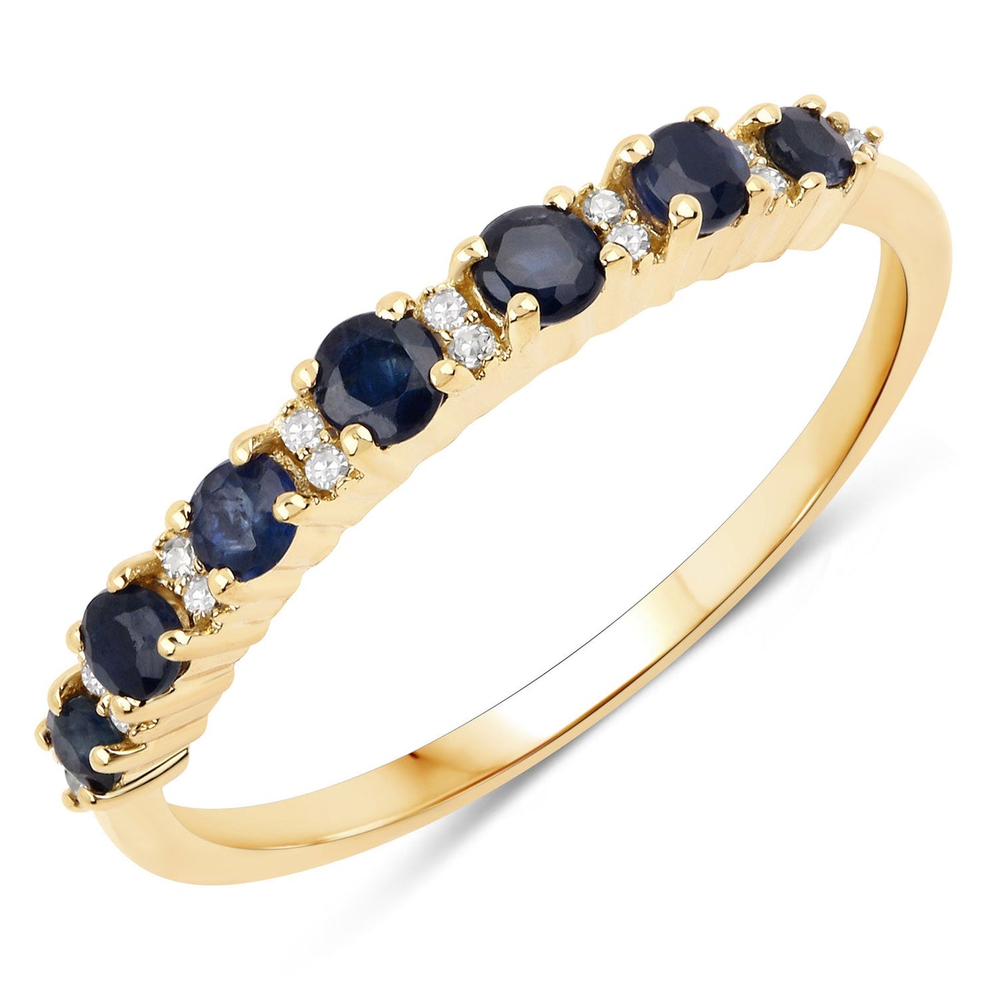 0.43 Carat Blue Sapphire & White Diamond 14K Yellow Gold Engagement Ring