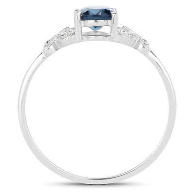 0.93 Carat London Blue Topaz & Diamond 14K White Gold Ring