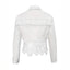 Abrigo de mujer con cuello, dobladillo, diseño de calado y flecos