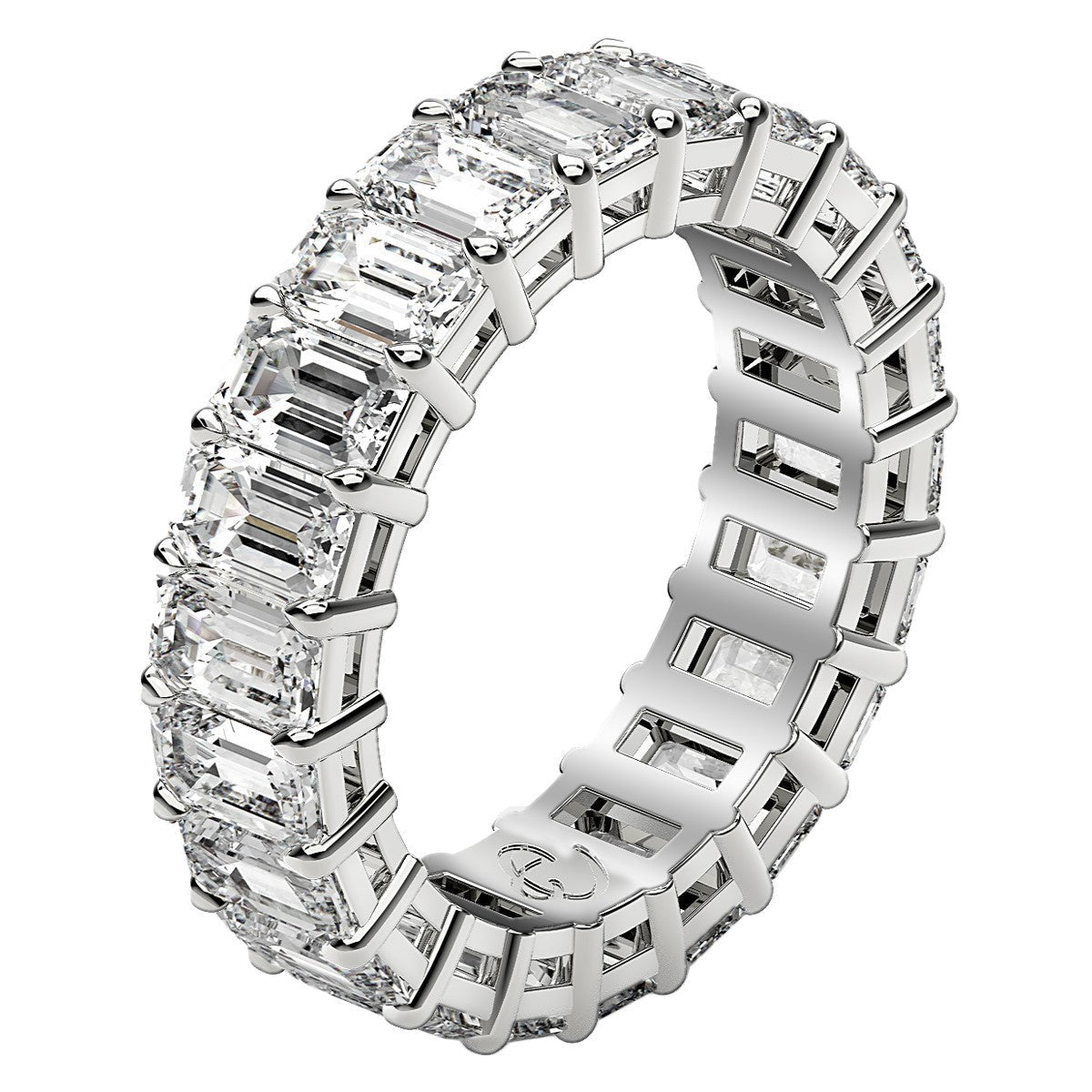 Bague Eternité en Diamant de Culture Lab en Taille Émeraude en Or Blanc 14k