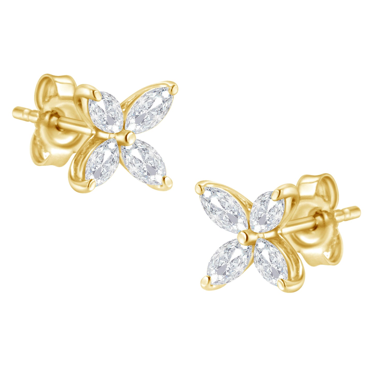 14K White Gold Marquise Diamond Floral Leaf Stud Earrings