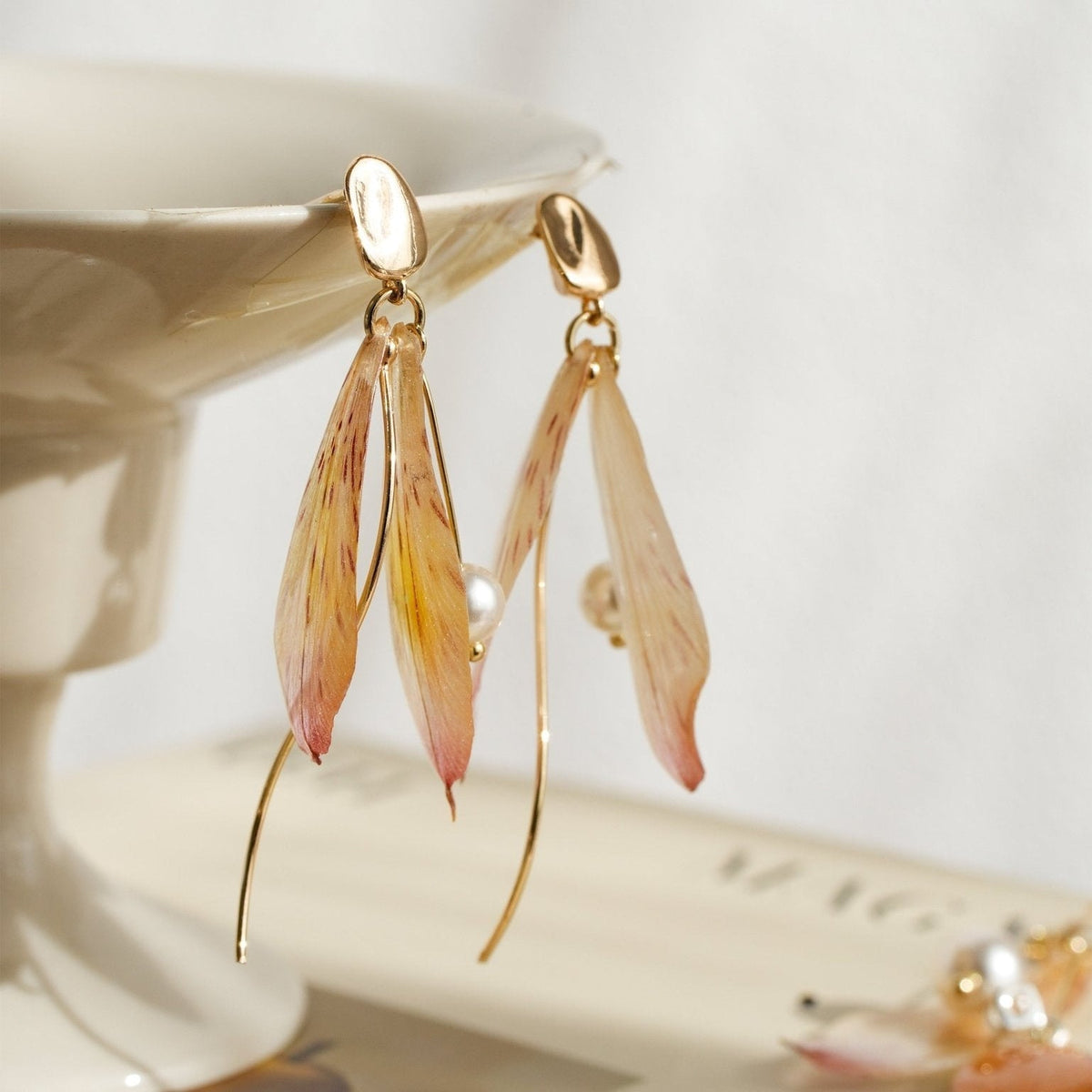 Real Alstroemeria Petal Earrings - Fairy Wings Floral Jewelry