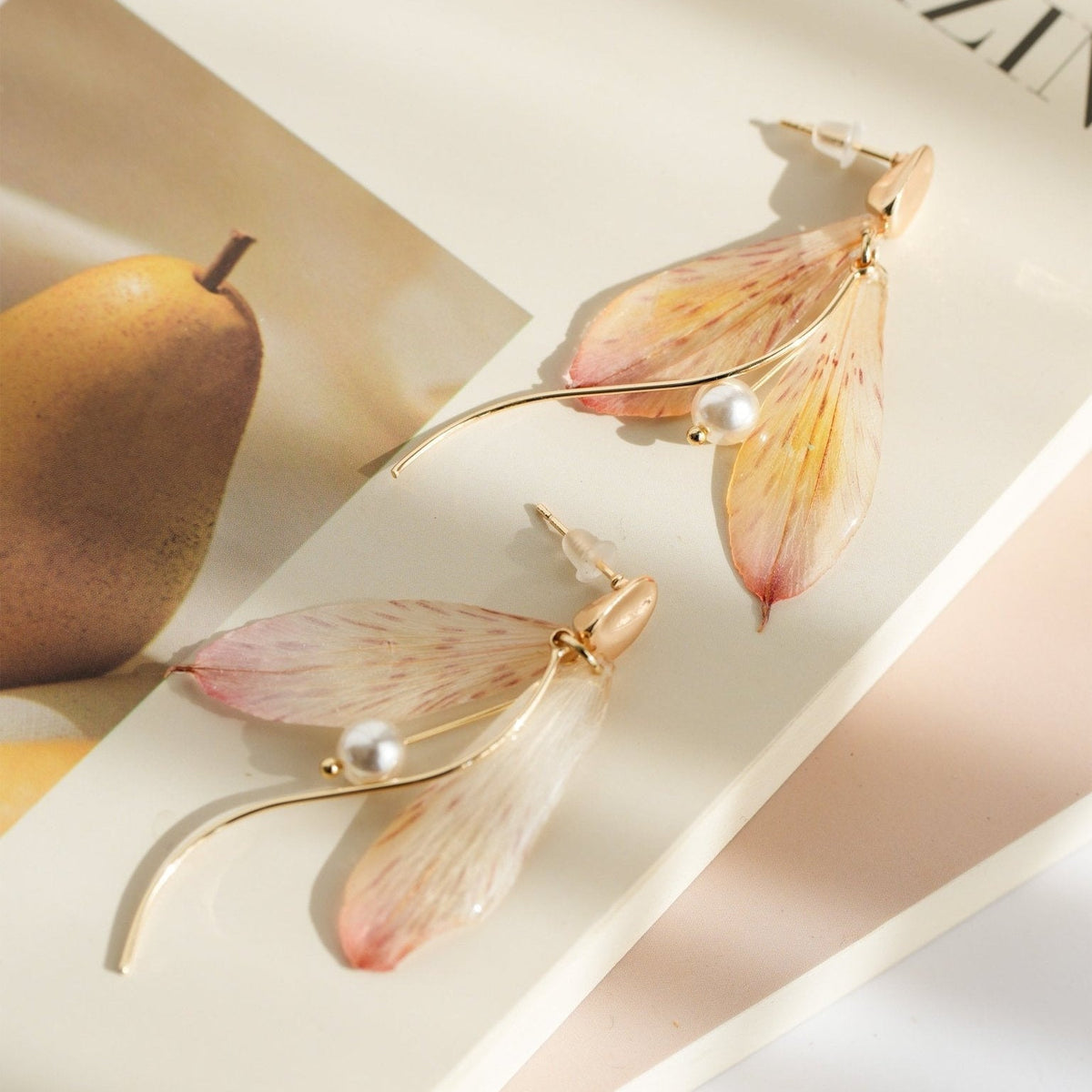Real Alstroemeria Petal Earrings - Fairy Wings Floral Jewelry