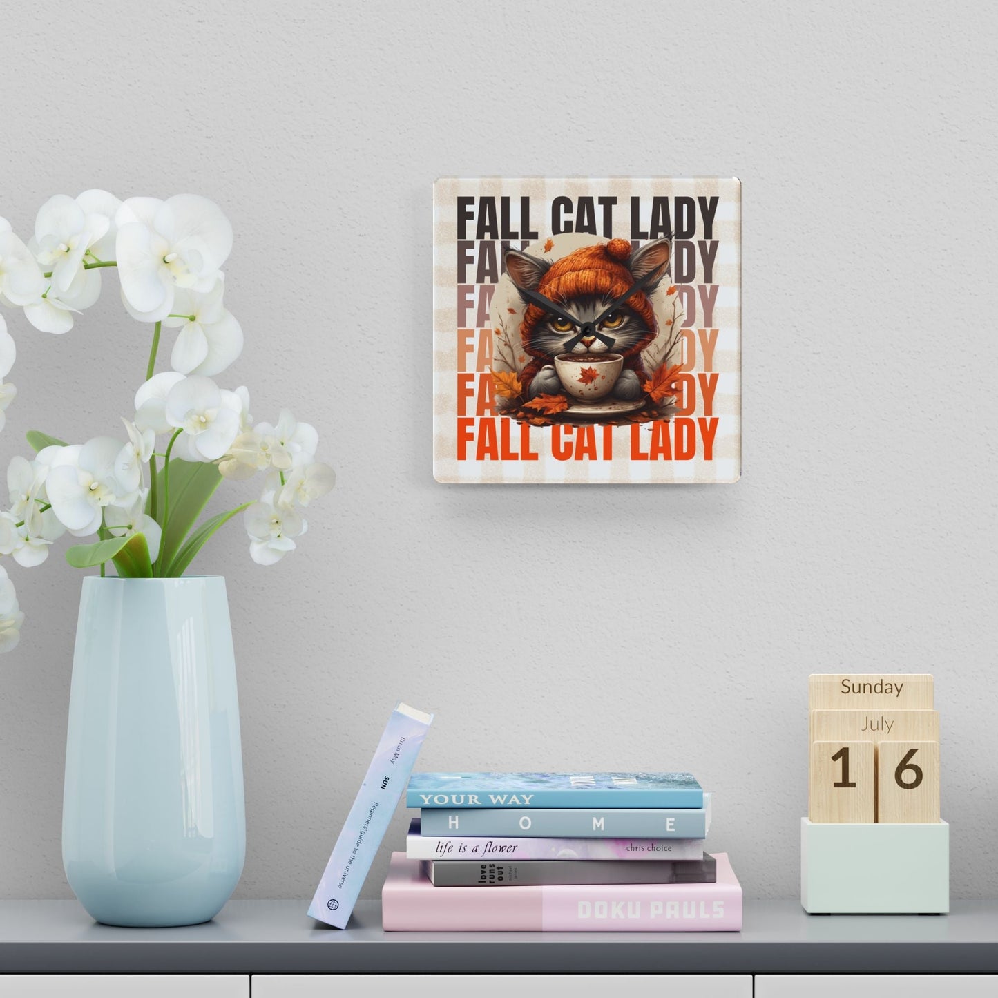 Reloj de Pared Acrílico de Otoño para Amantes de los Gatos