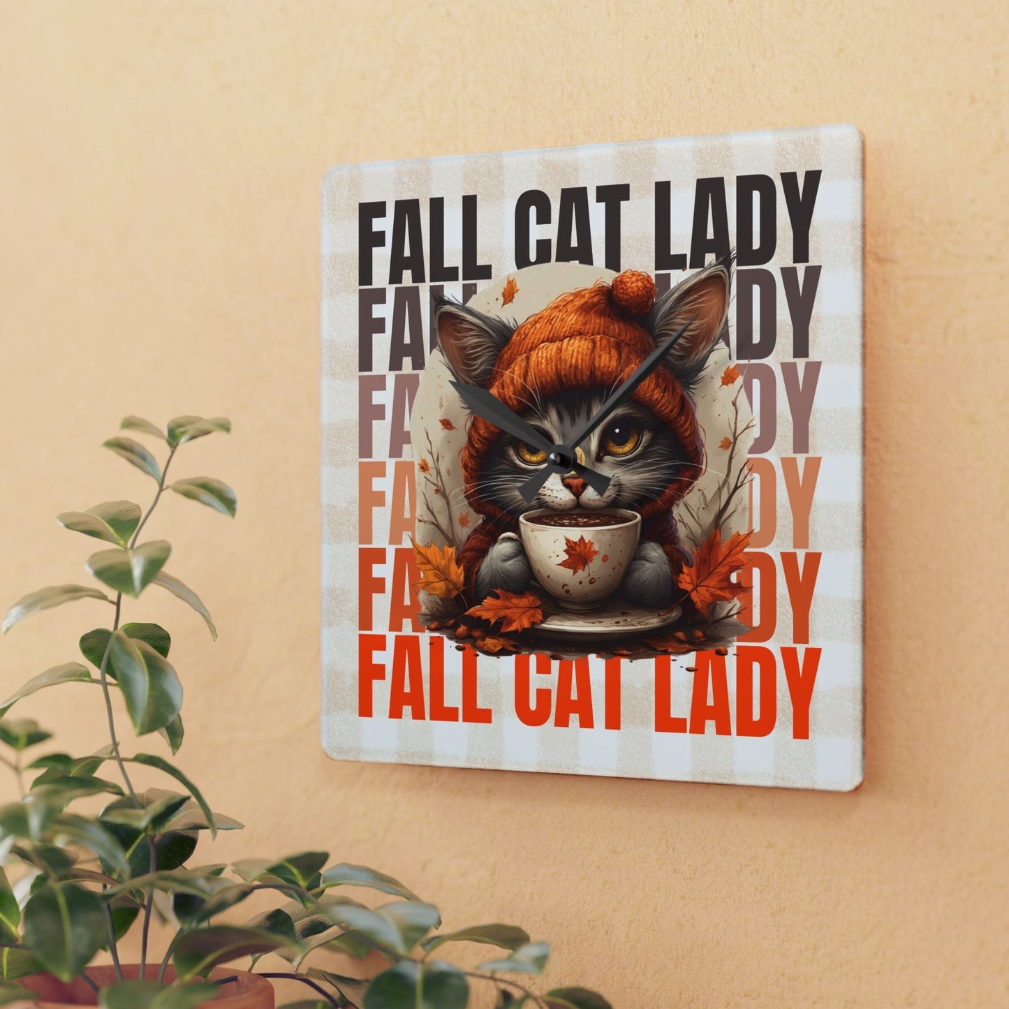 Reloj de Pared Acrílico de Otoño para Amantes de los Gatos