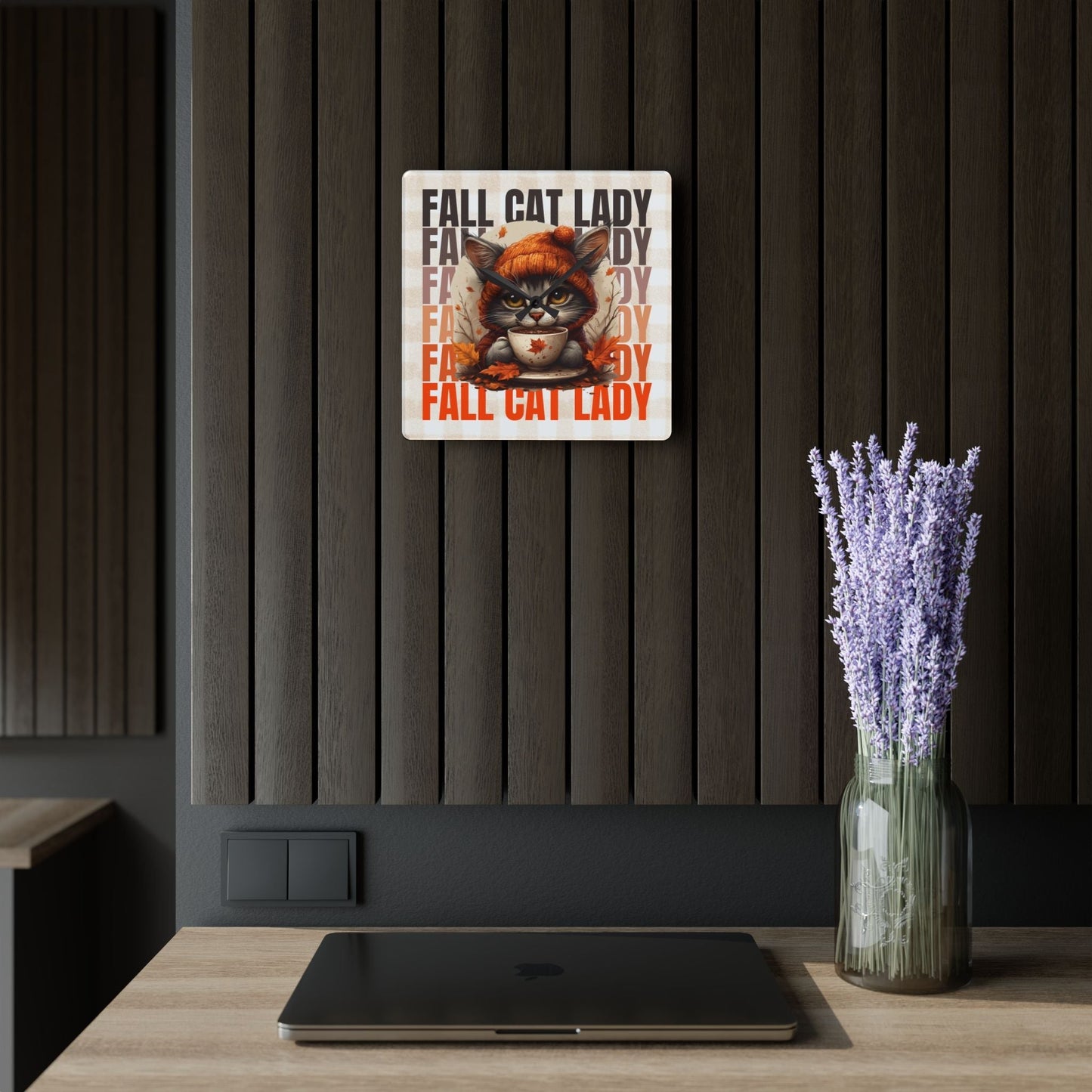 Reloj de Pared Acrílico de Otoño para Amantes de los Gatos