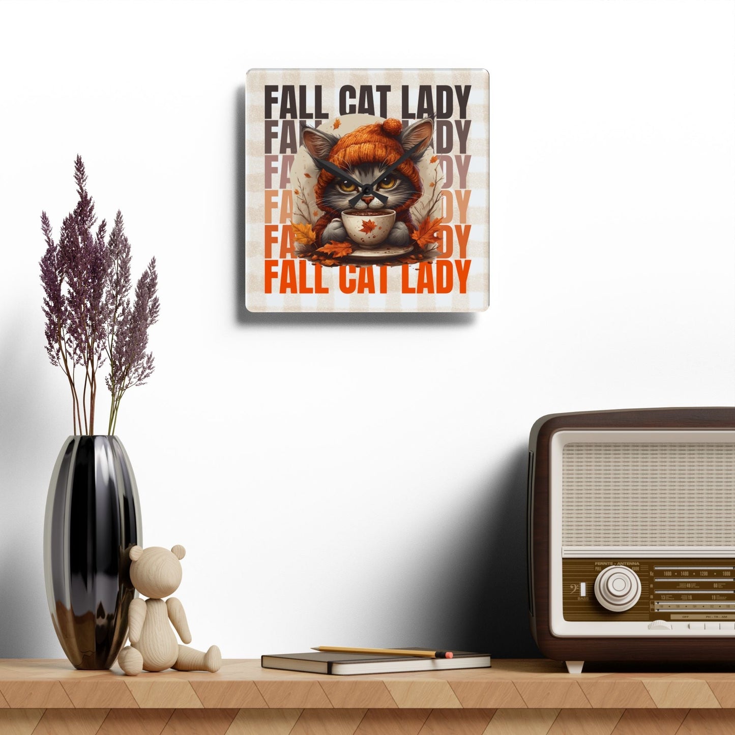 Reloj de Pared Acrílico de Otoño para Amantes de los Gatos