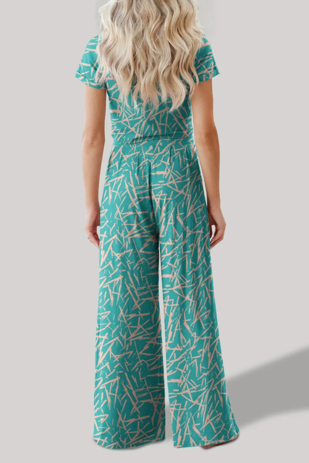 FAM-FAM Printed Round Neck Short Sleeve Top and Pants Set - Korvel
