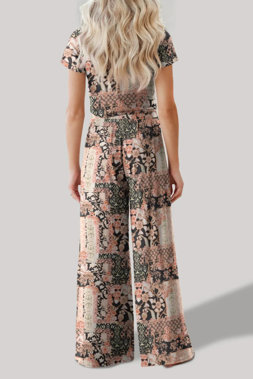 FAM-FAM Printed Round Neck Short Sleeve Top and Pants Set - Korvel