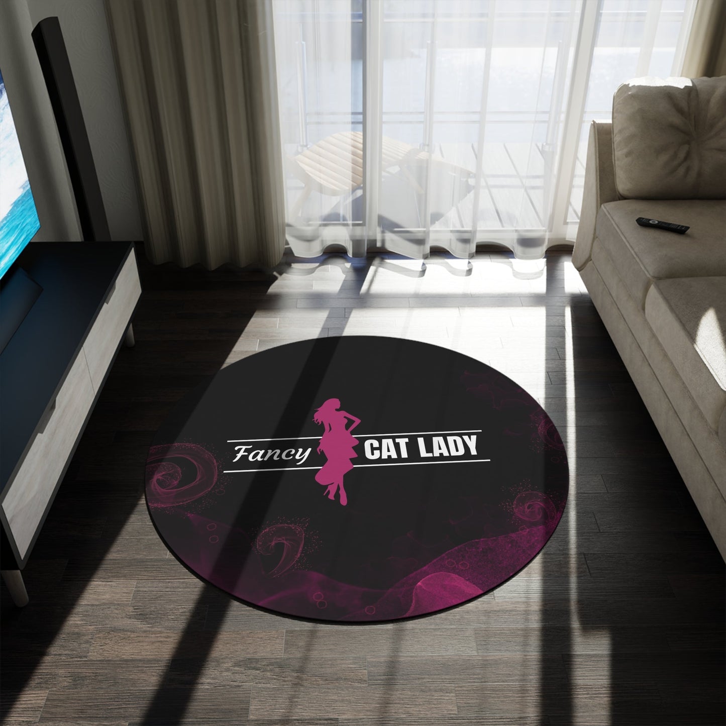 Tapis rond Fancy Cat Lady - Décor idéal pour les amateurs de chats