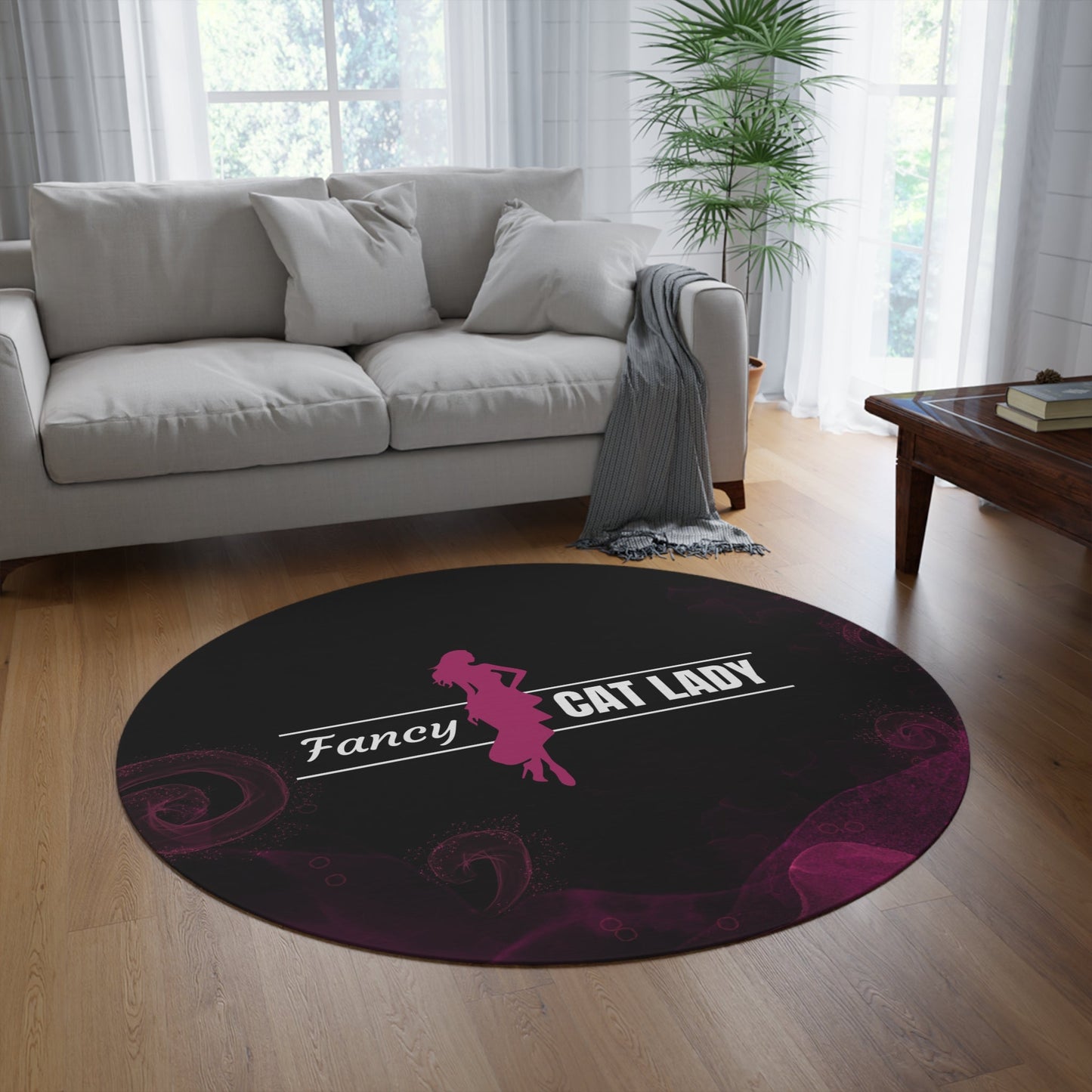 Tapis rond Fancy Cat Lady - Décor idéal pour les amateurs de chats