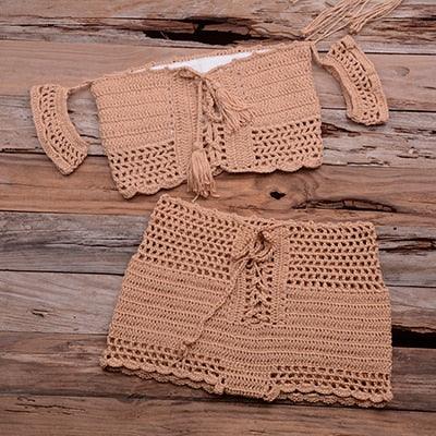 Conjunto de Bikini de Estilo Elegante de Crochet con Borlas