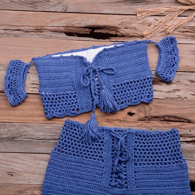 Conjunto de Bikini de Estilo Elegante de Crochet con Borlas