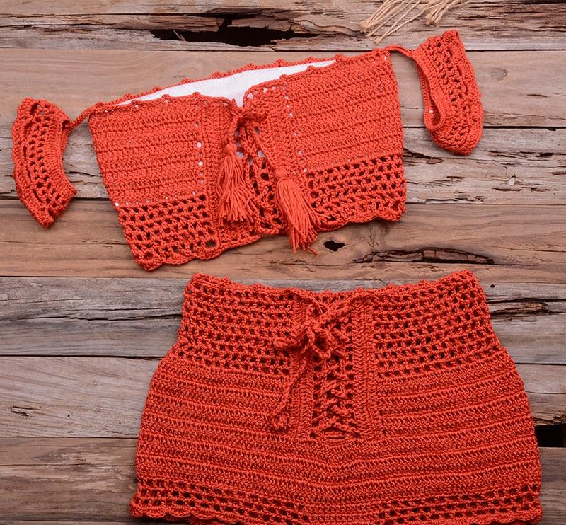 Conjunto de Bikini de Estilo Elegante de Crochet con Borlas
