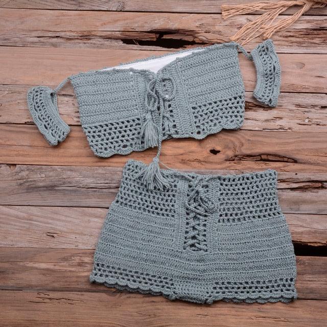 Conjunto de Bikini de Estilo Elegante de Crochet con Borlas