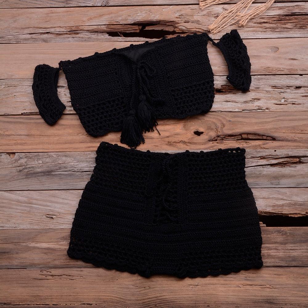 Conjunto de Bikini de Estilo Elegante de Crochet con Borlas
