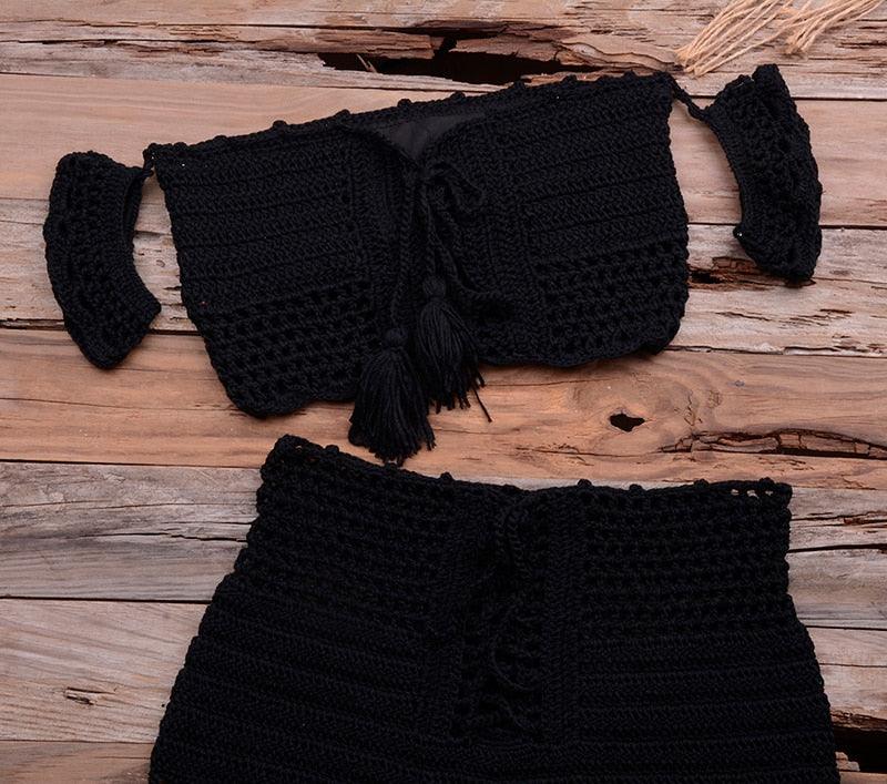 Conjunto de Bikini de Estilo Elegante de Crochet con Borlas