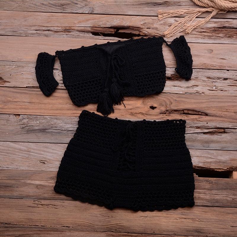 Conjunto de Bikini de Estilo Elegante de Crochet con Borlas