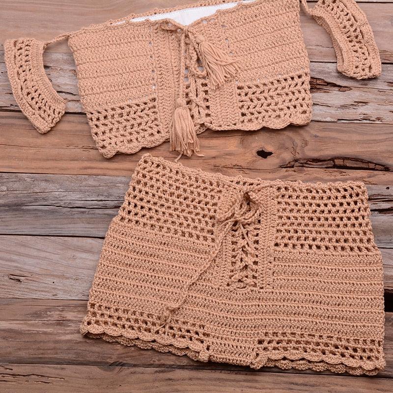 Conjunto de Bikini de Estilo Elegante de Crochet con Borlas