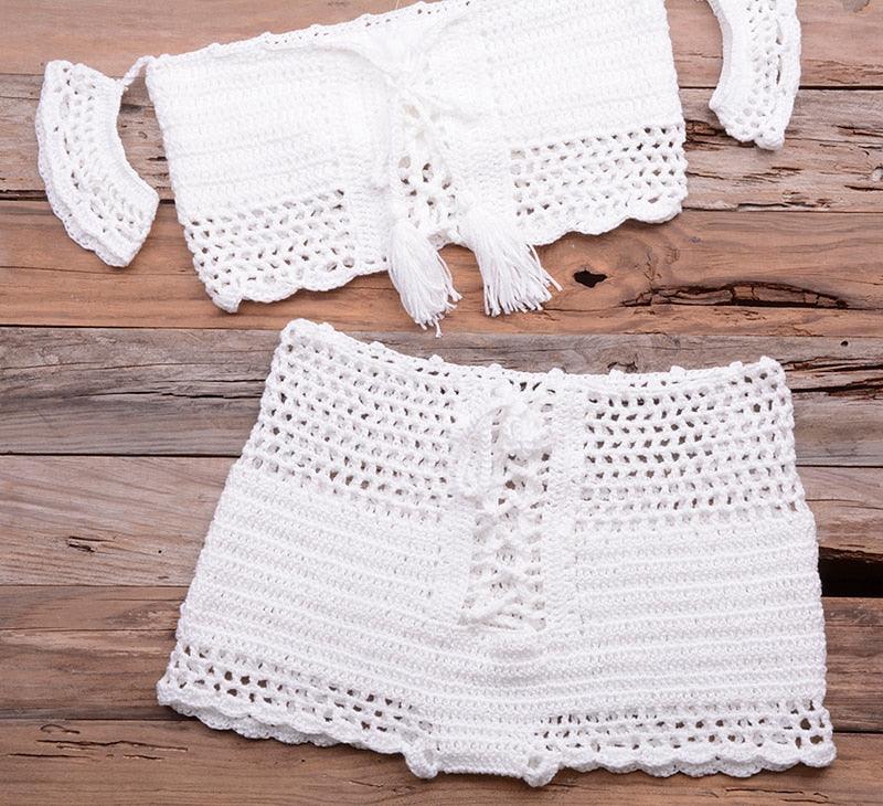 Conjunto de Bikini de Estilo Elegante de Crochet con Borlas