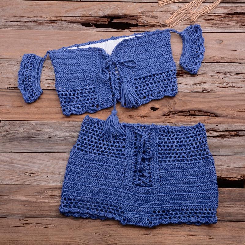 Conjunto de Bikini de Estilo Elegante de Crochet con Borlas