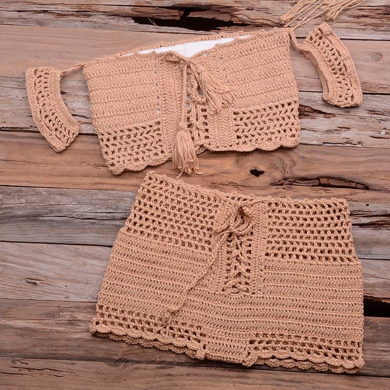 Conjunto de Bikini de Estilo Elegante de Crochet con Borlas