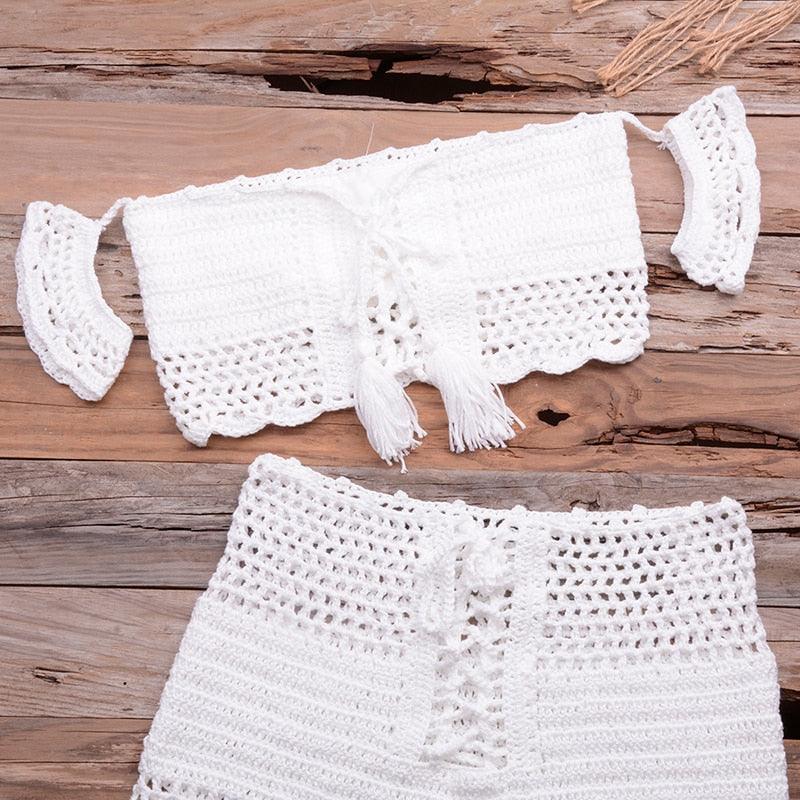Conjunto de Bikini de Estilo Elegante de Crochet con Borlas