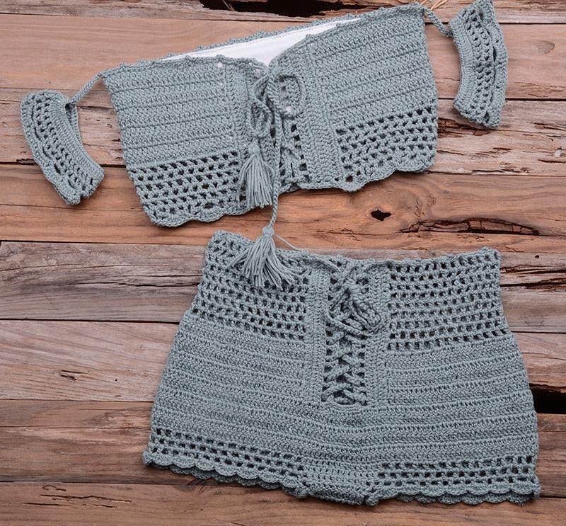Conjunto de Bikini de Estilo Elegante de Crochet con Borlas