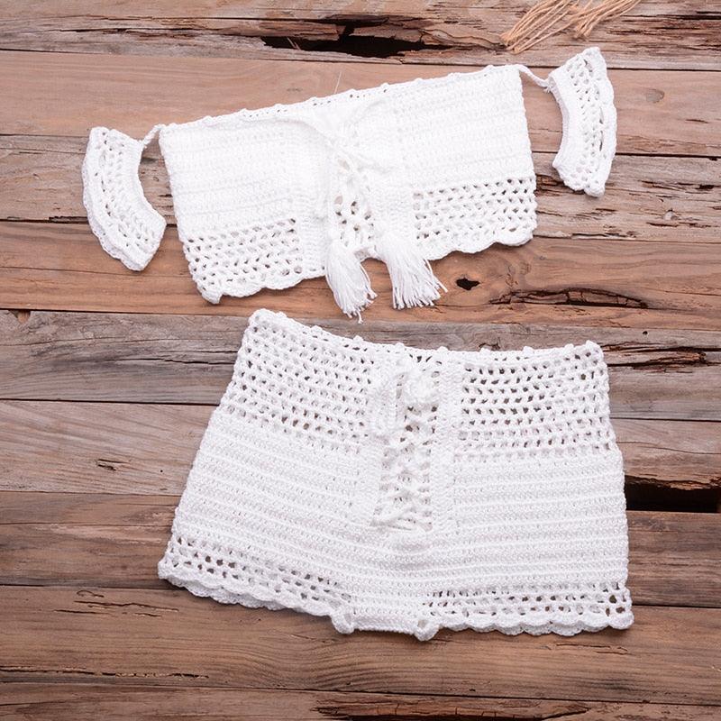 Conjunto de Bikini de Estilo Elegante de Crochet con Borlas