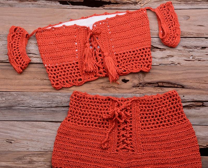 Conjunto de Bikini de Estilo Elegante de Crochet con Borlas