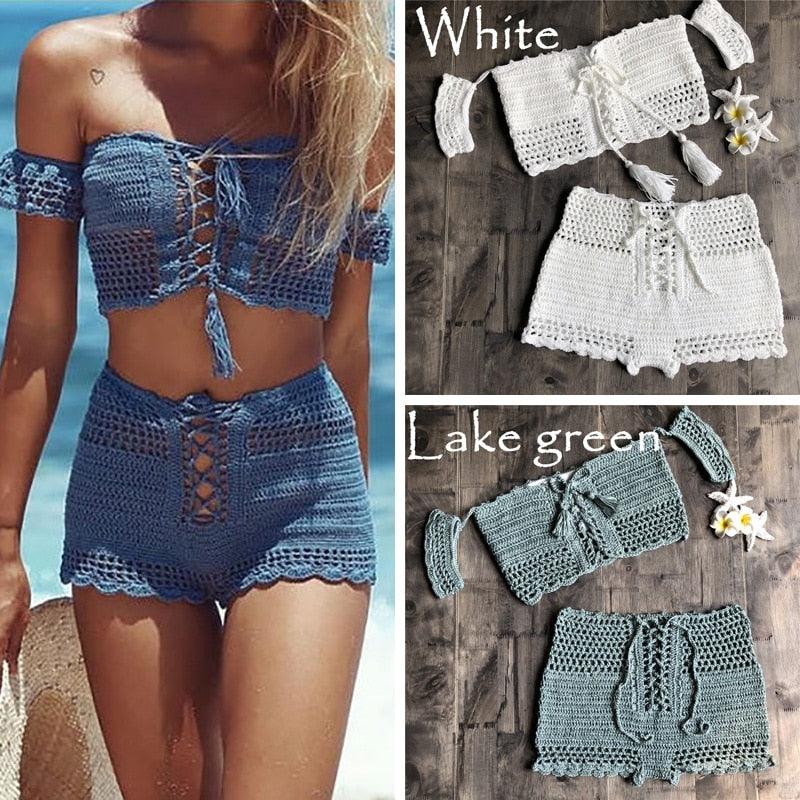 Conjunto de Bikini de Estilo Elegante de Crochet con Borlas
