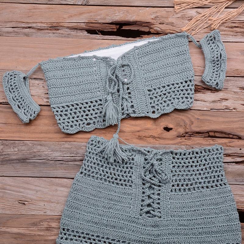 Conjunto de Bikini de Estilo Elegante de Crochet con Borlas