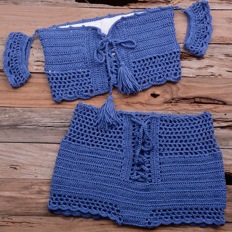 Conjunto de Bikini de Estilo Elegante de Crochet con Borlas