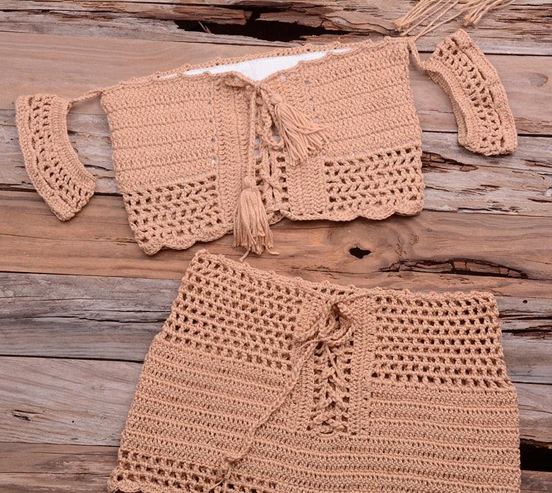 Conjunto de Bikini de Estilo Elegante de Crochet con Borlas