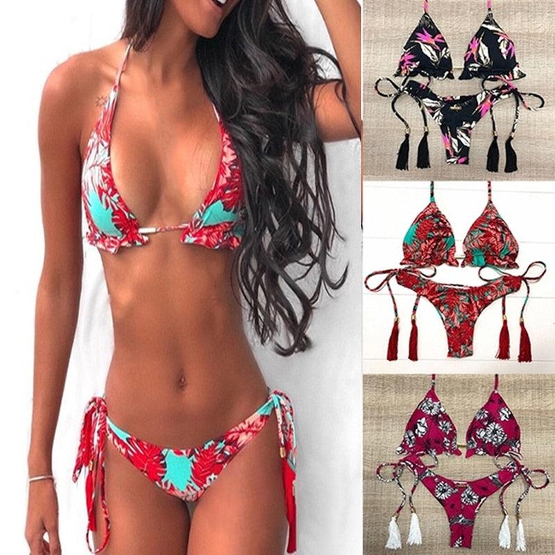 Conjunto de Bikini Rayas Clásico - Traje de Baño de Dos Piezas Premium