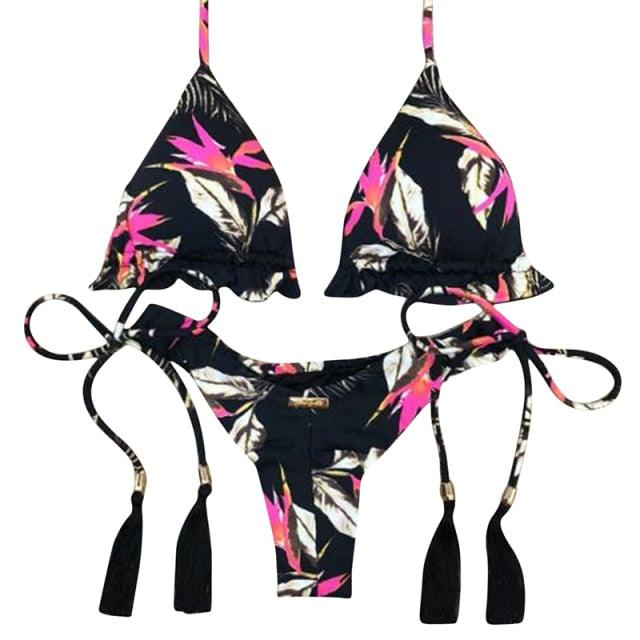 Conjunto de Bikini Rayas Clásico - Traje de Baño de Dos Piezas Premium