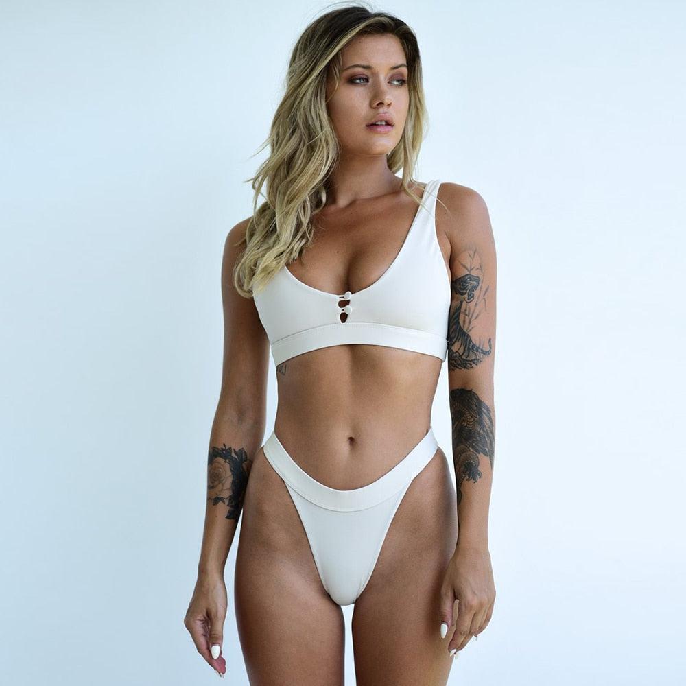 Elegant Two-Piece Women's Bikini with Lace-Up Back