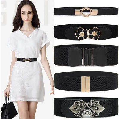 Ceinture large en cuir avec boucle en métal noir vintage et design floral