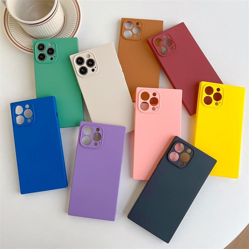 Fashion Candy Color Square Soft Silicone Phone Case for iPhone