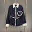 Fashion contrasting polo collar heart striped shirt top women's spring floral bud fluffy half skirt two-piece set - Korvel