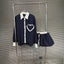 Fashion contrasting polo collar heart striped shirt top women's spring floral bud fluffy half skirt two-piece set - Korvel